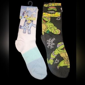 Bluey and Ninja Turtles Kids Socks Set - Multicolor Kids Size 10-4